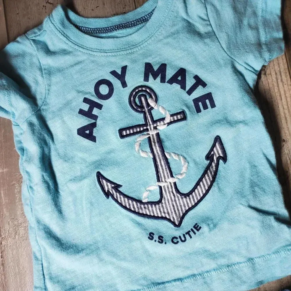 Carter's Blue Ahoy Mate Baby Boys Outfit Size 3M